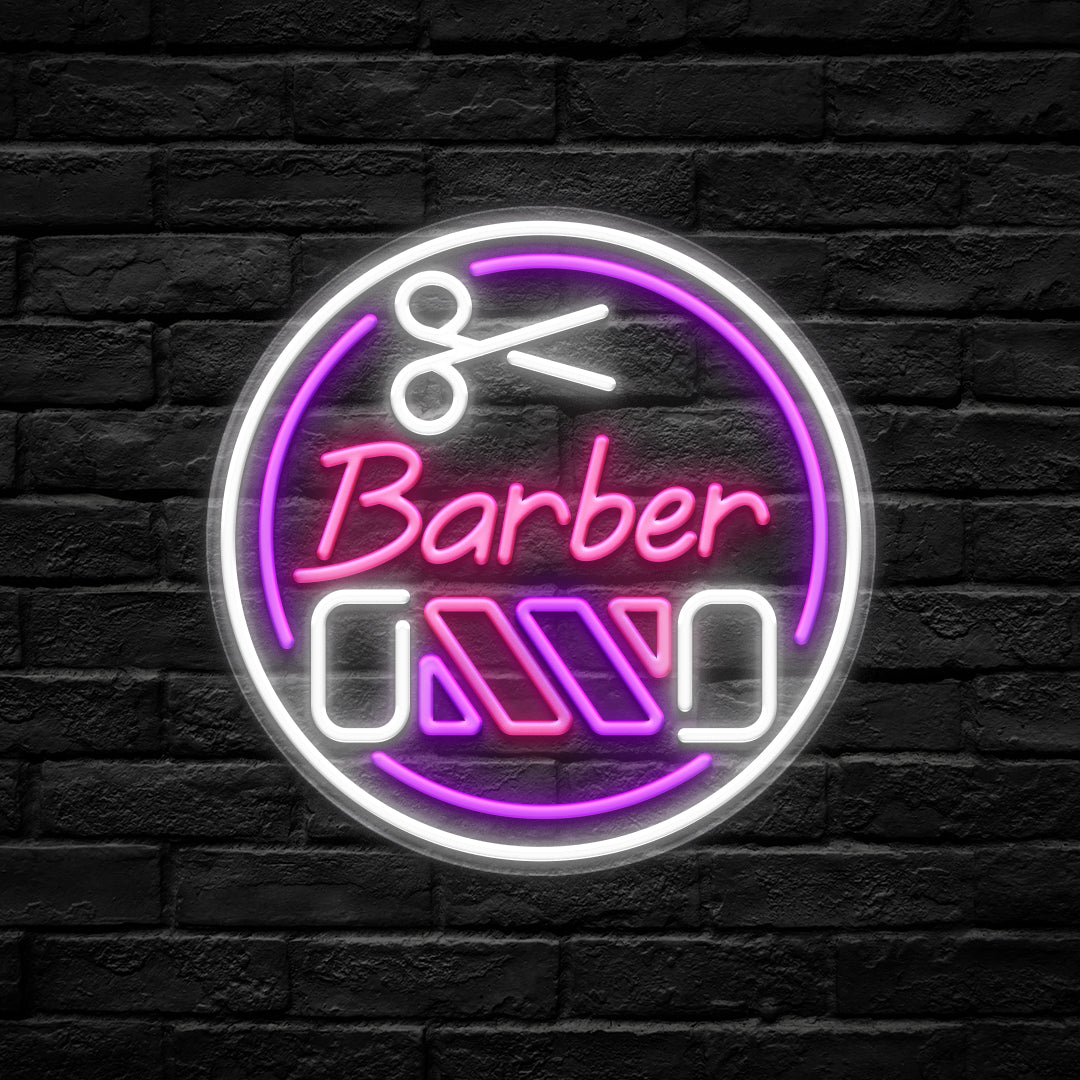 Barber Pole LED Neon Sign – Purple & Pink Multi-Colored Light - HexaGara