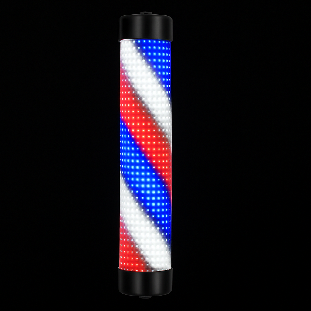 Rotating LED Barber Pole Light 15 × 95 cm – Black Caps