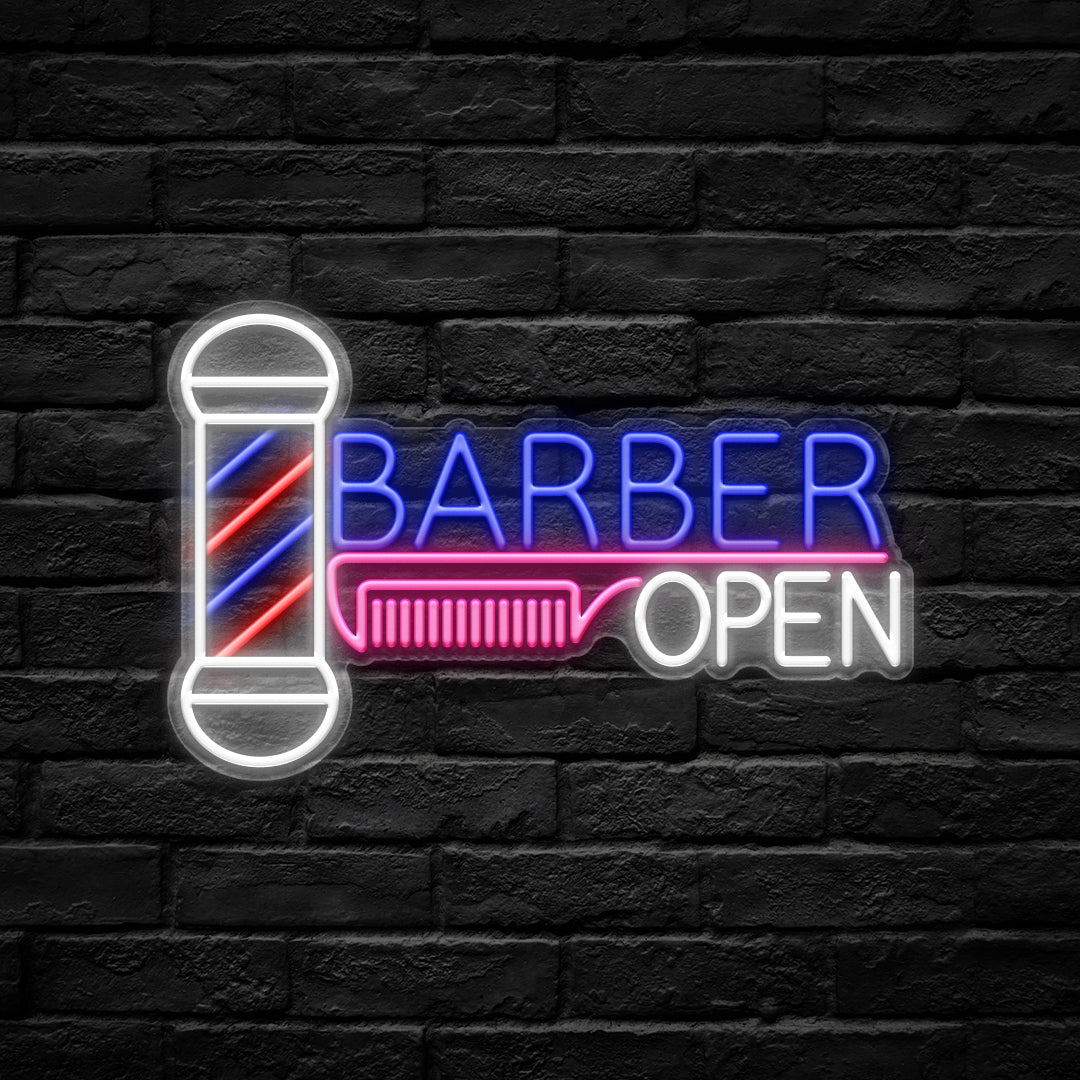 Barber Pole Open LED Neon Sign - HexaGara