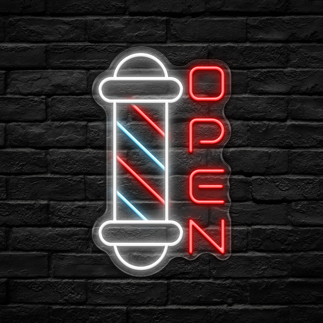 Straight Razor Open Sign Barber Pole Open Vertical LED Neon Sign – HexaGara