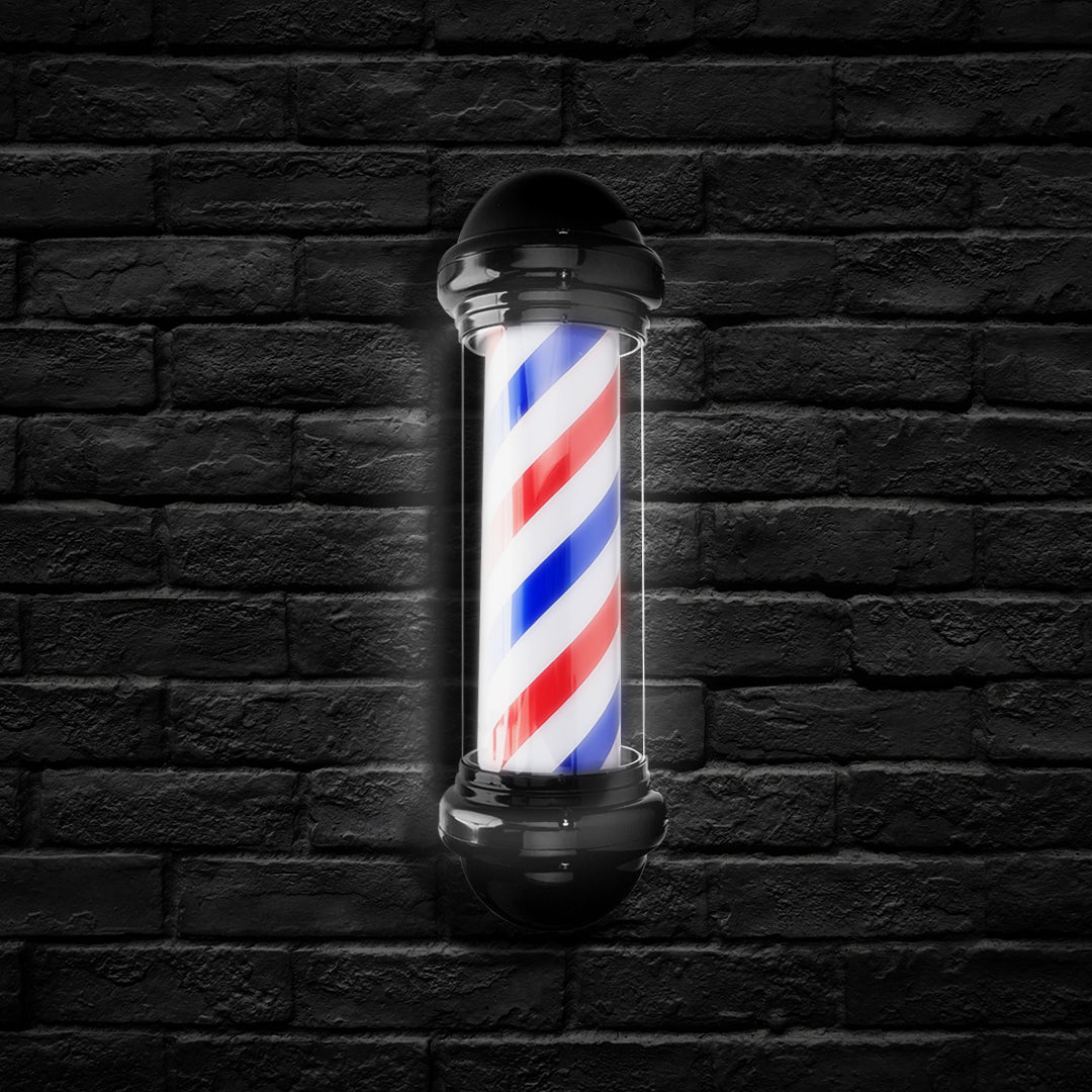 Barber Shop Rotating Entrance Pole Light (Black Caps) - 75cm x 17cm - HexaGara