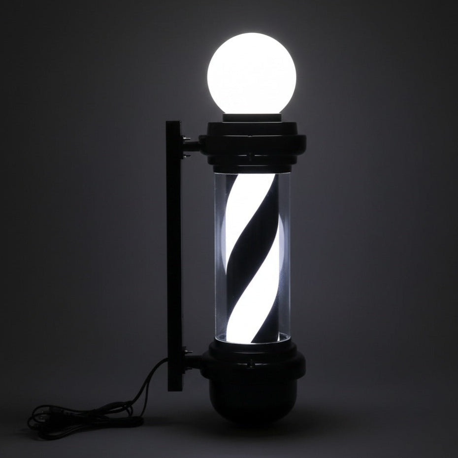 Barber Shop Rotating Entrance Pole Light (Black Caps) - 68cm x 13cm - HexaGara