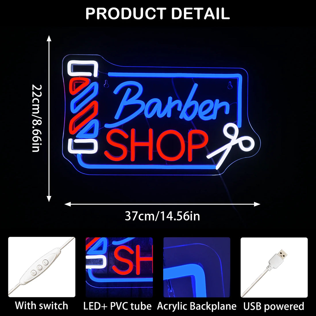 Barber Shop Barber Pole Multi-Color LED Neon Sign