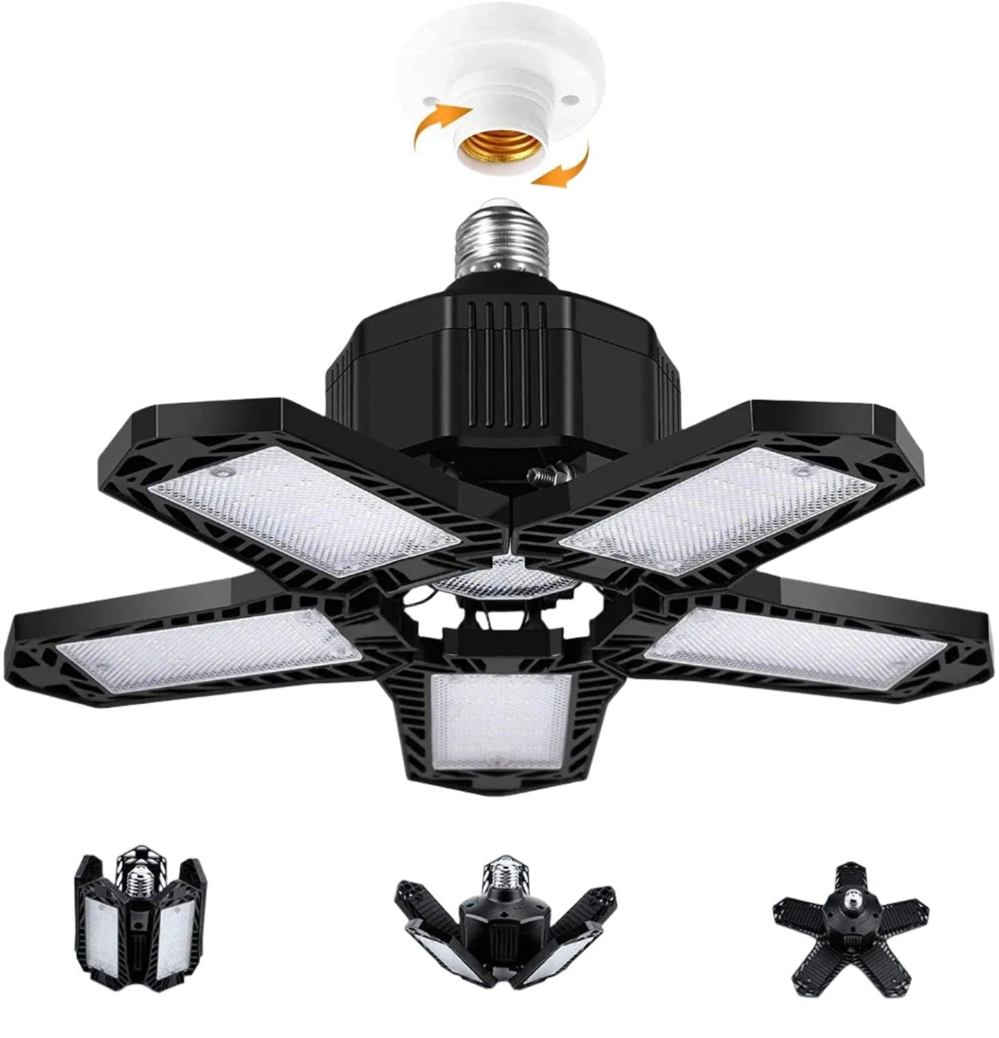 Super Bright Multi-Directional Ceiling Garage Lights - 5 Panels (15k Lumens) - HexaGara