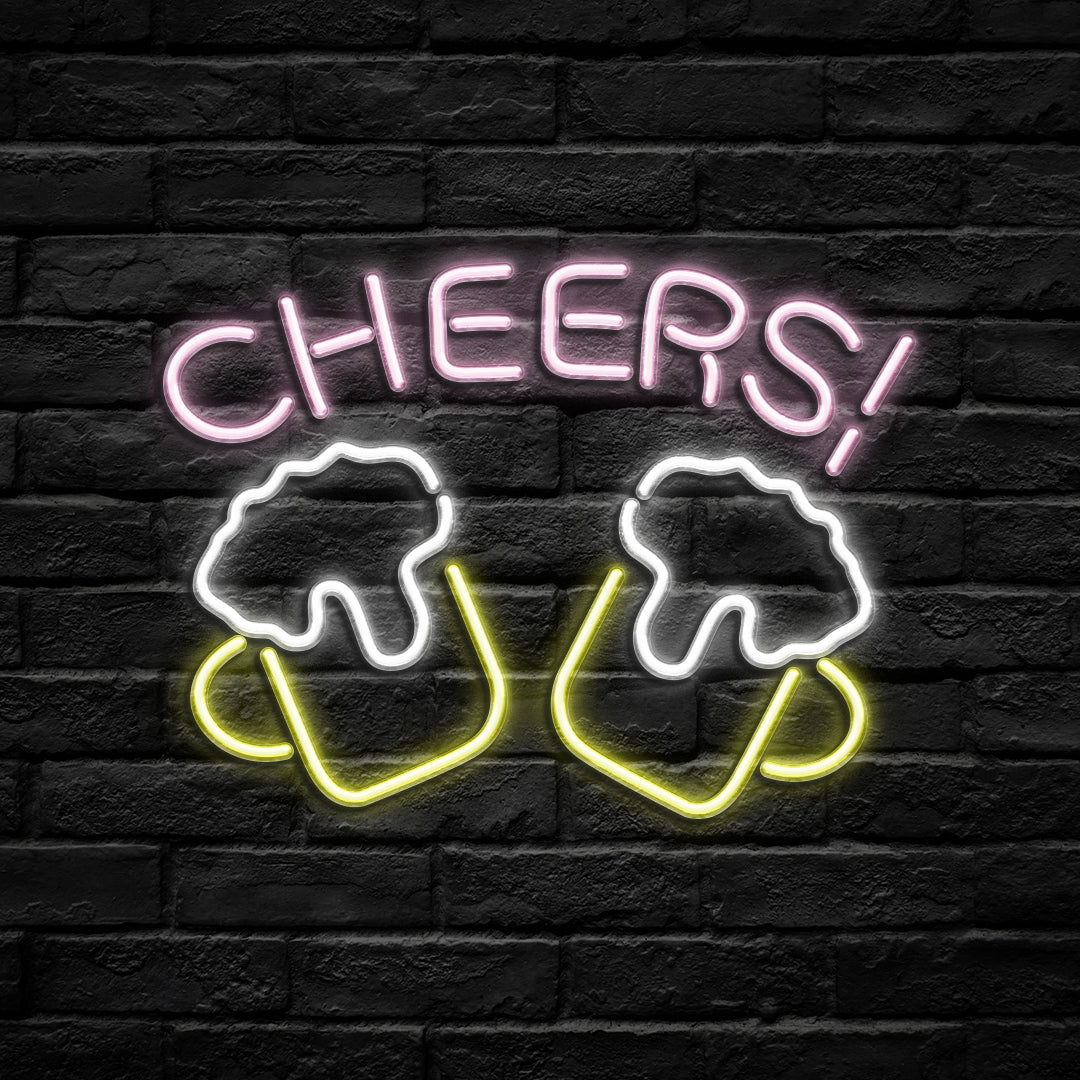 "Cheers" Glasses Mug Neon Sign (Glass Tube)