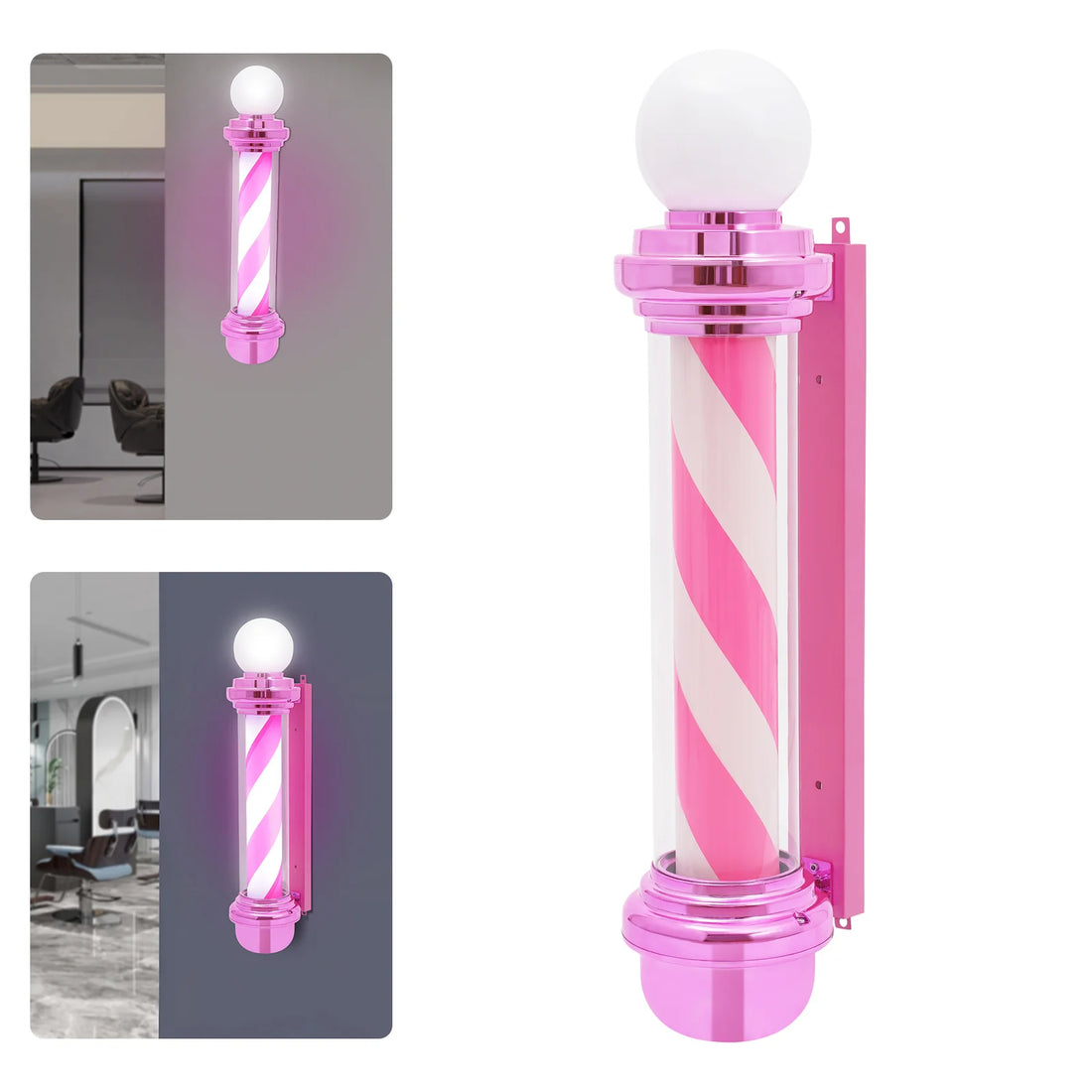 Decorative wall light with pink and white striped design on a white background