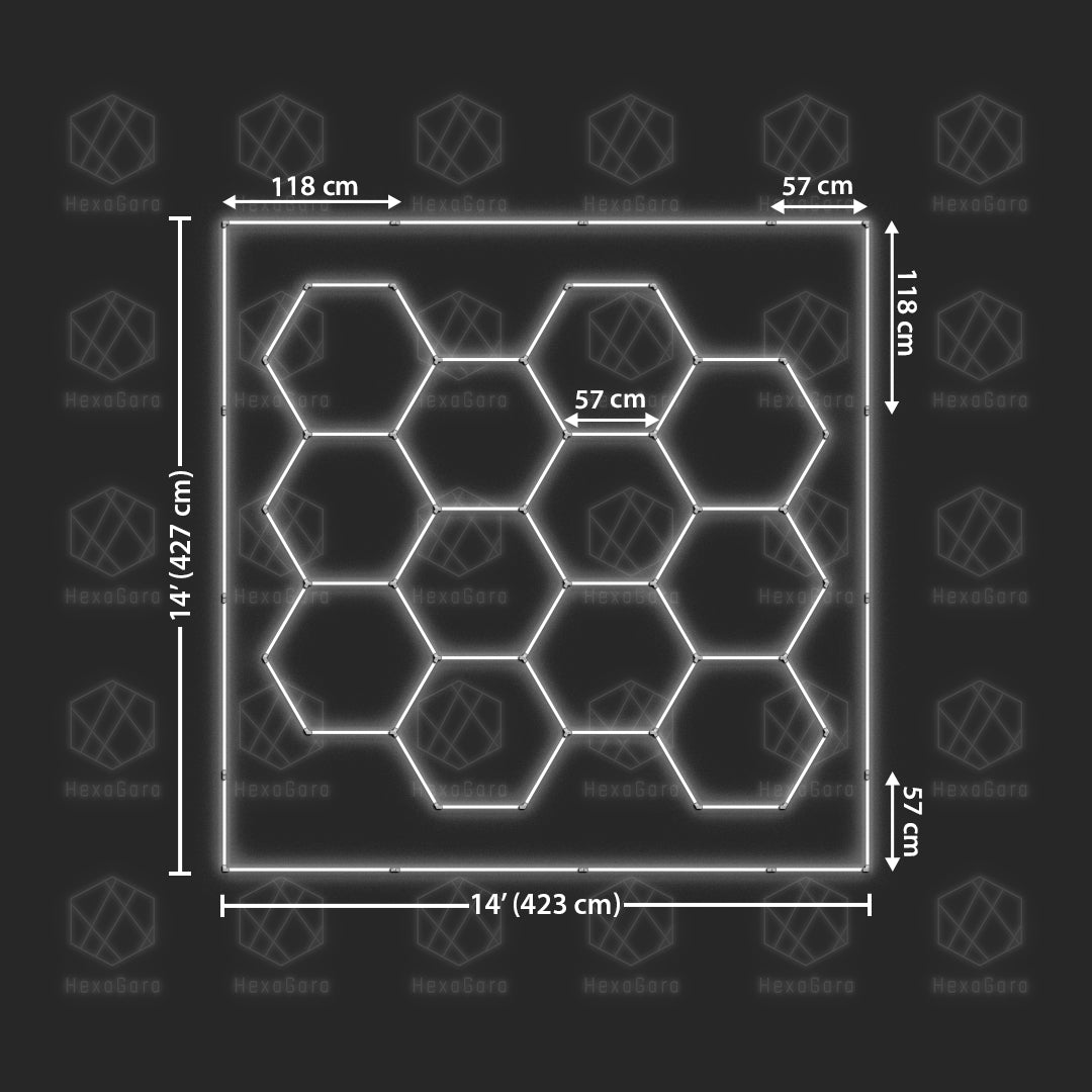 Hexagon Lights Grid - 12 Hexagon with Border (14' x 14'/ 4.2M x 4.3M)