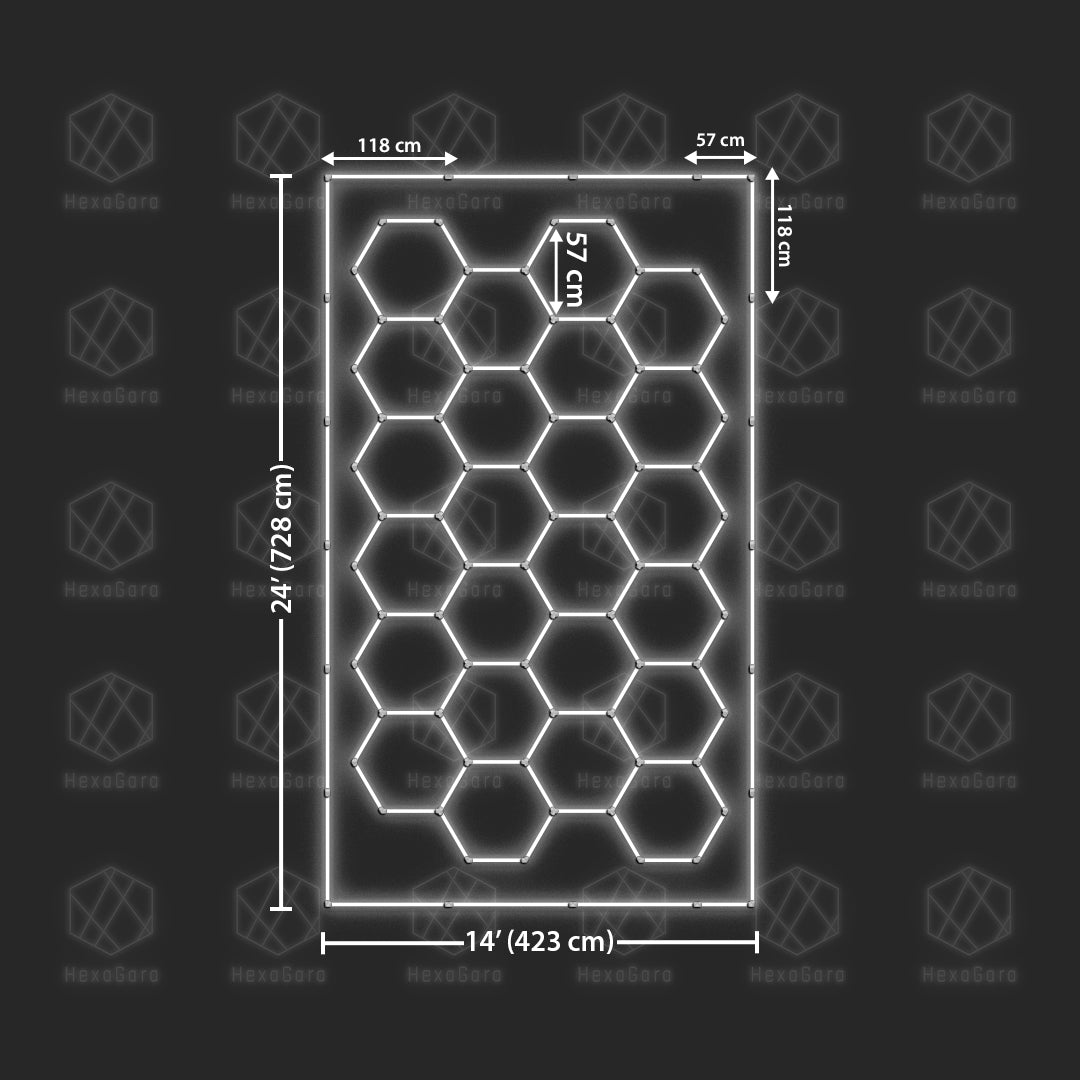 Hexagon Lights Grid - 24 Hexagon with Border (24' x 14'/ 7.3M x 4.2M)