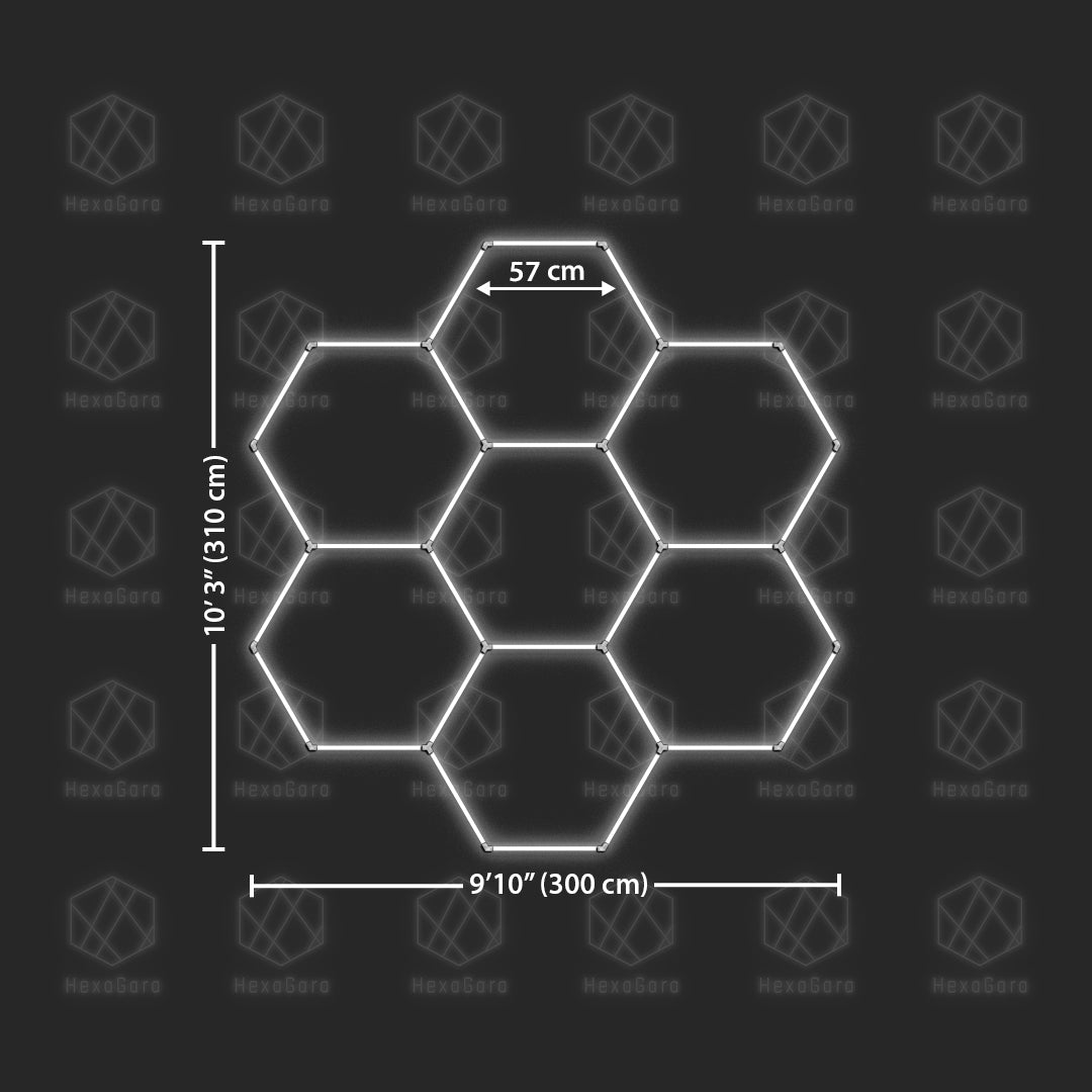 7-Hex LED light grid large honeycomb dimensions – 10'3" x 9'10"