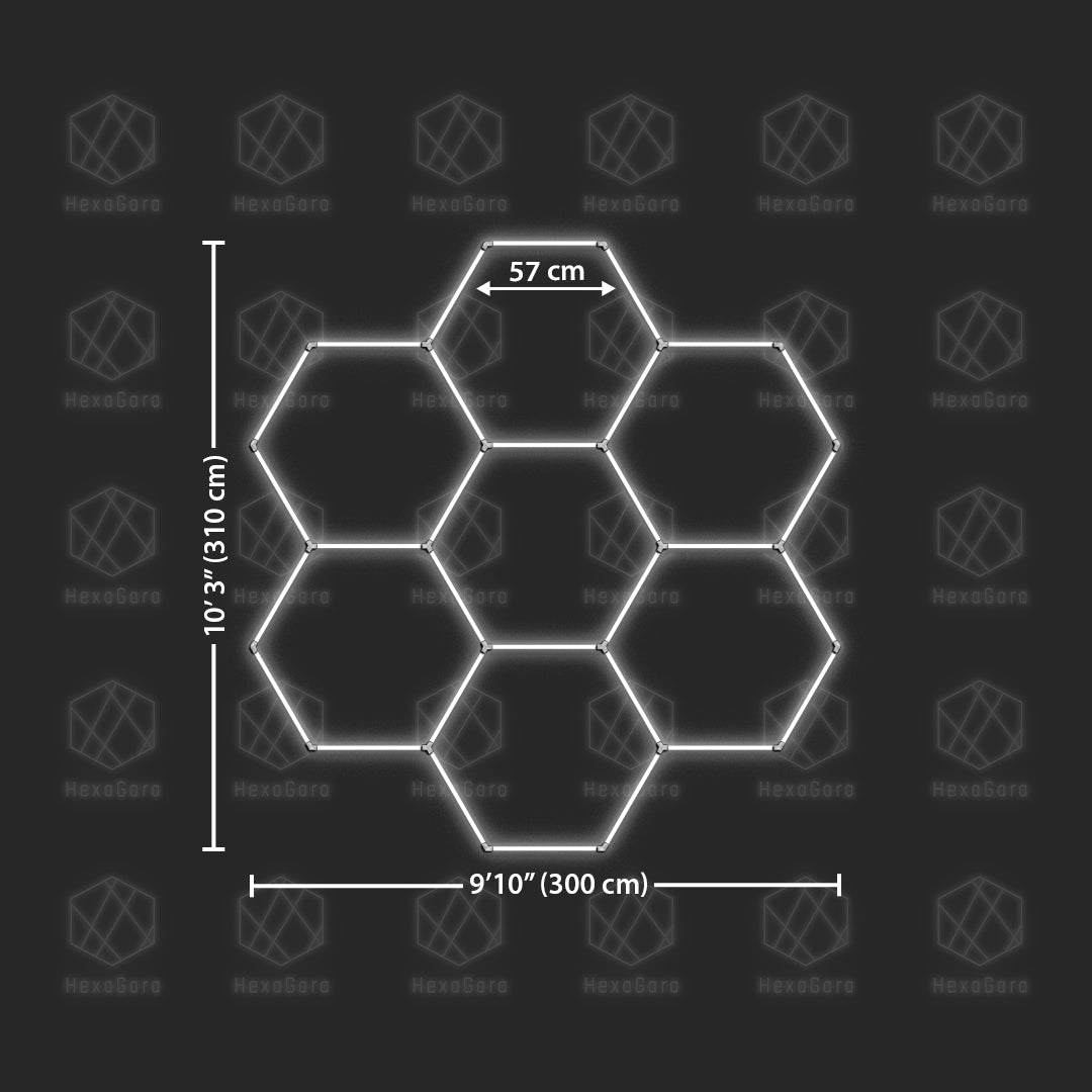 Hexagon Lights Grid - 7 Large Hexagons - Honeycomb (10'3" x 9'10"/ 3.1M x 3M)