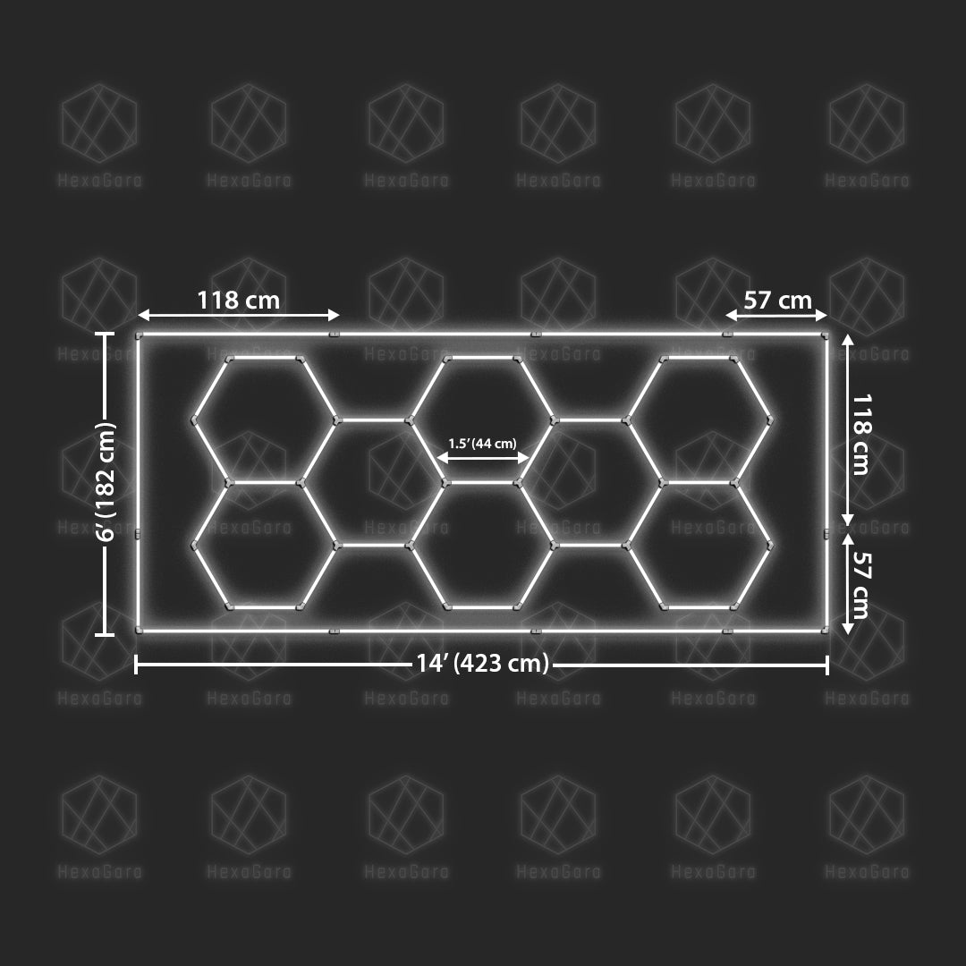 Hexagon Lights Grid - 8 Hexagons with Border (14' x 6'/ 4.2M * 1.8M)