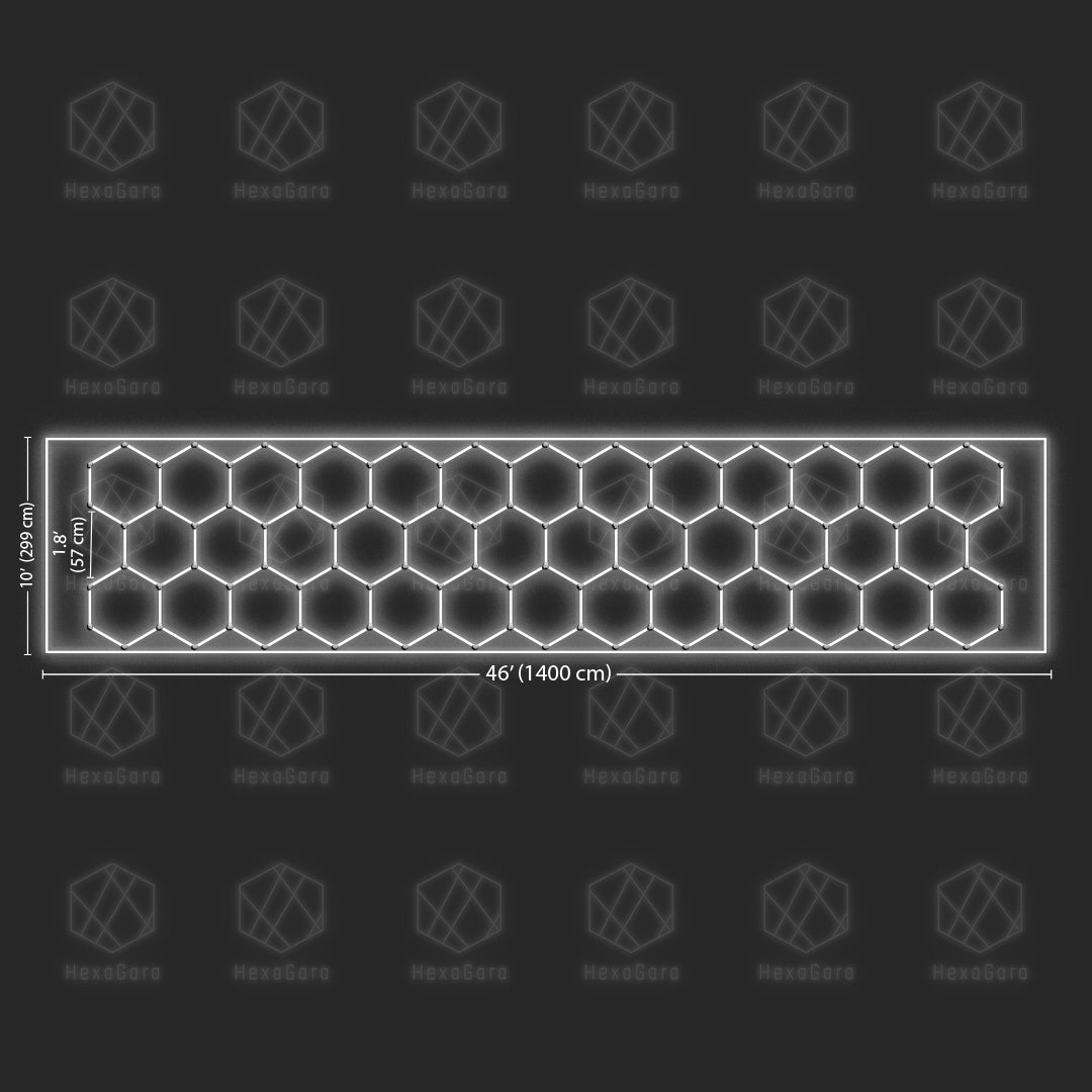 Hexagon Lights - 38 Large Hexagons with Border(44' x 9'9"/ 13.5M x 3M) - HexaGara