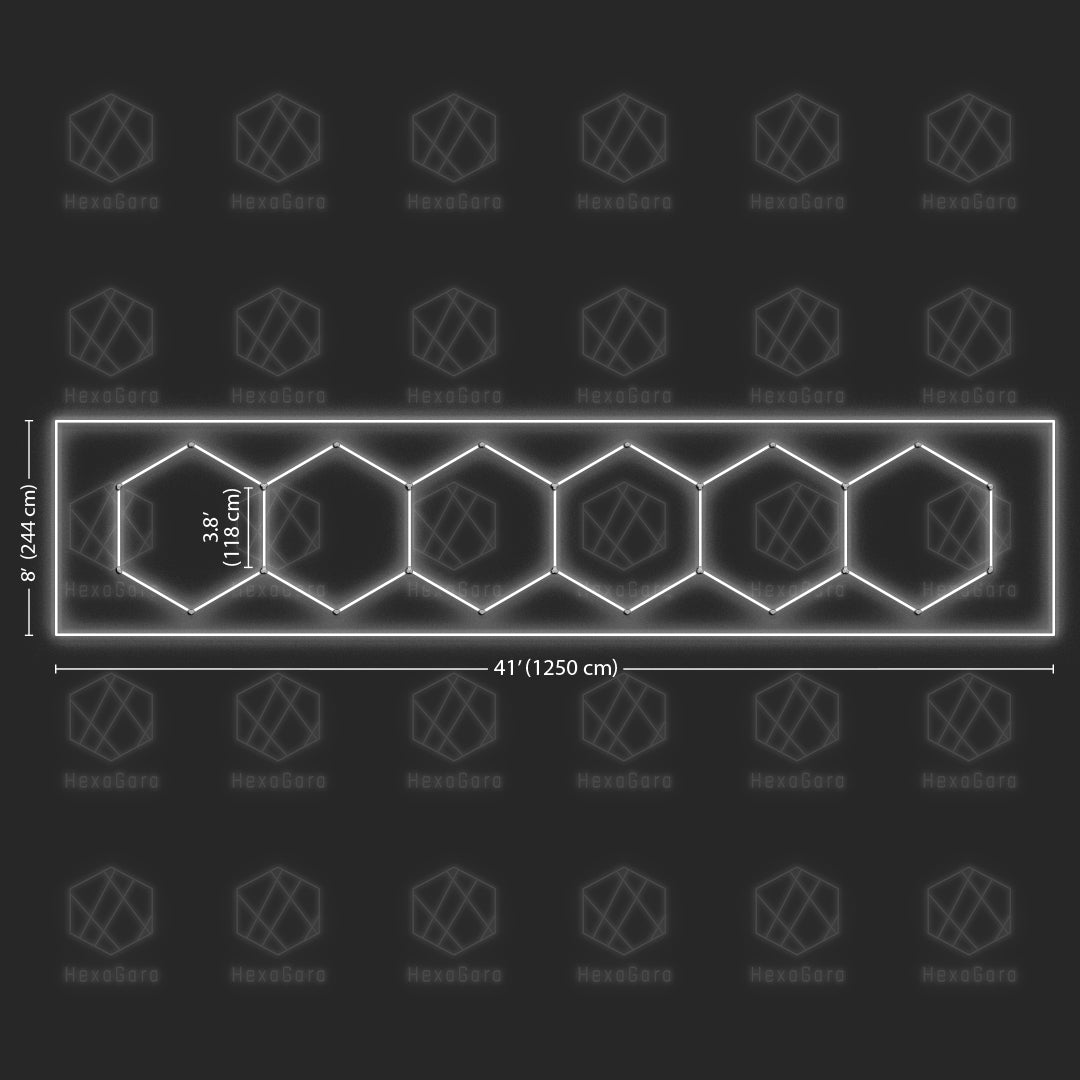 Oversized Hexagonal Lights - 6 Hex with Border (41' x 8'/ 12.6M x 2.4M) - HexaGara