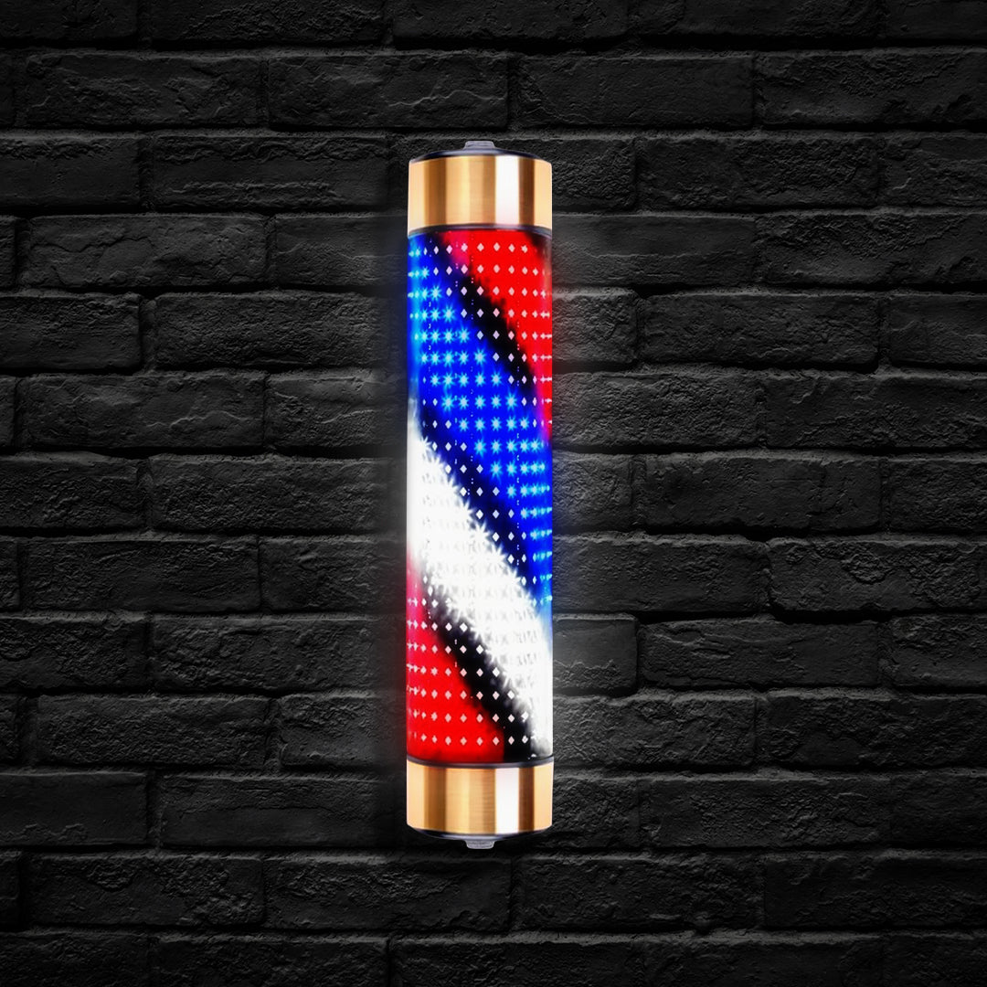 Rotating LED Barber Pole Light – 15 cm × 65 cm Gold Caps - HexaGara