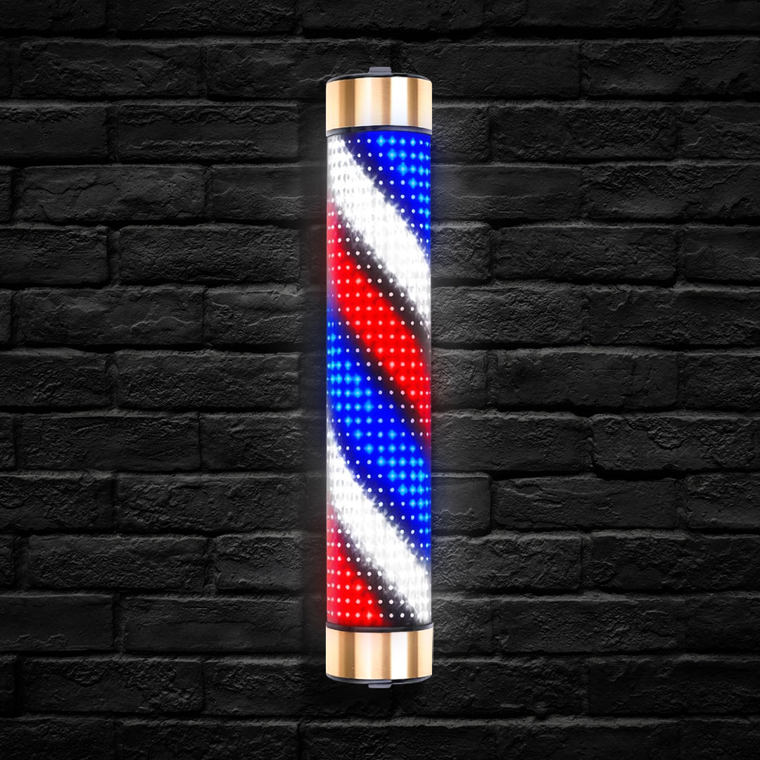 Rotating LED Barber Pole Light – 15 cm × 95 cm Gold Caps - HexaGara