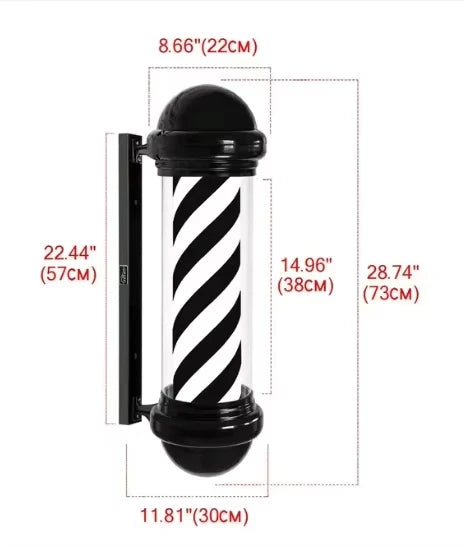 Barber Shop Rotating Entrance Pole Light (Black & White) - 73cm x 30cm - HexaGara