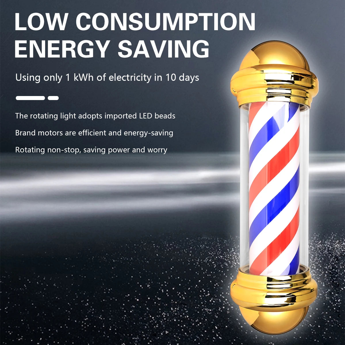Barber Shop Rotating Entrance Pole Light (Black Caps) - 68cm x 13cm - HexaGara