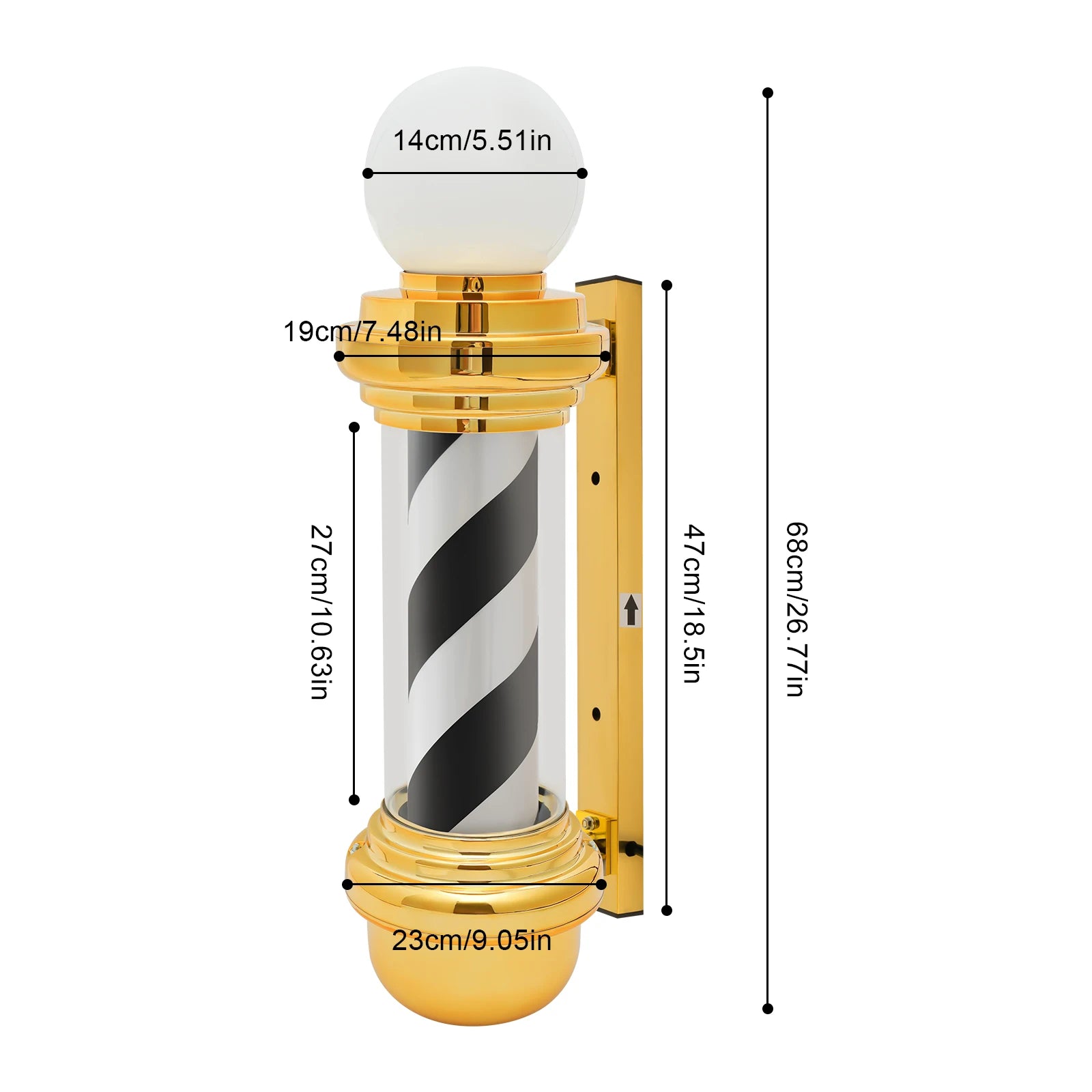 Barber LED Pole Light (Gold Caps, 68cm x 23cm)