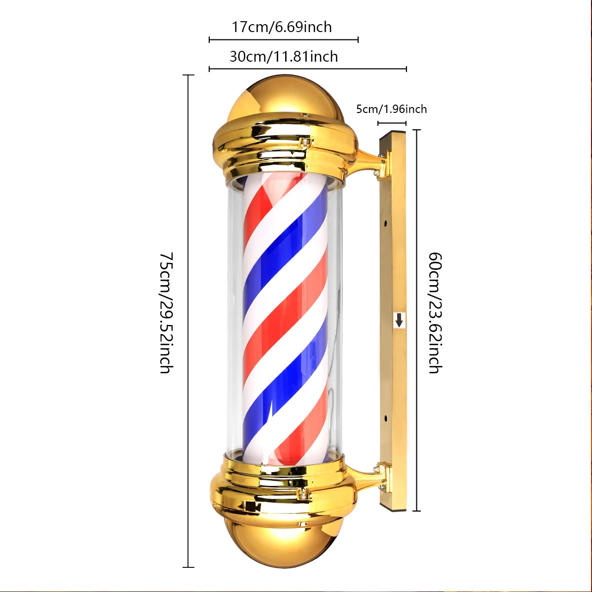 Barber Shop Rotating Entrance Pole Light - 60cm x 24cm - HexaGara