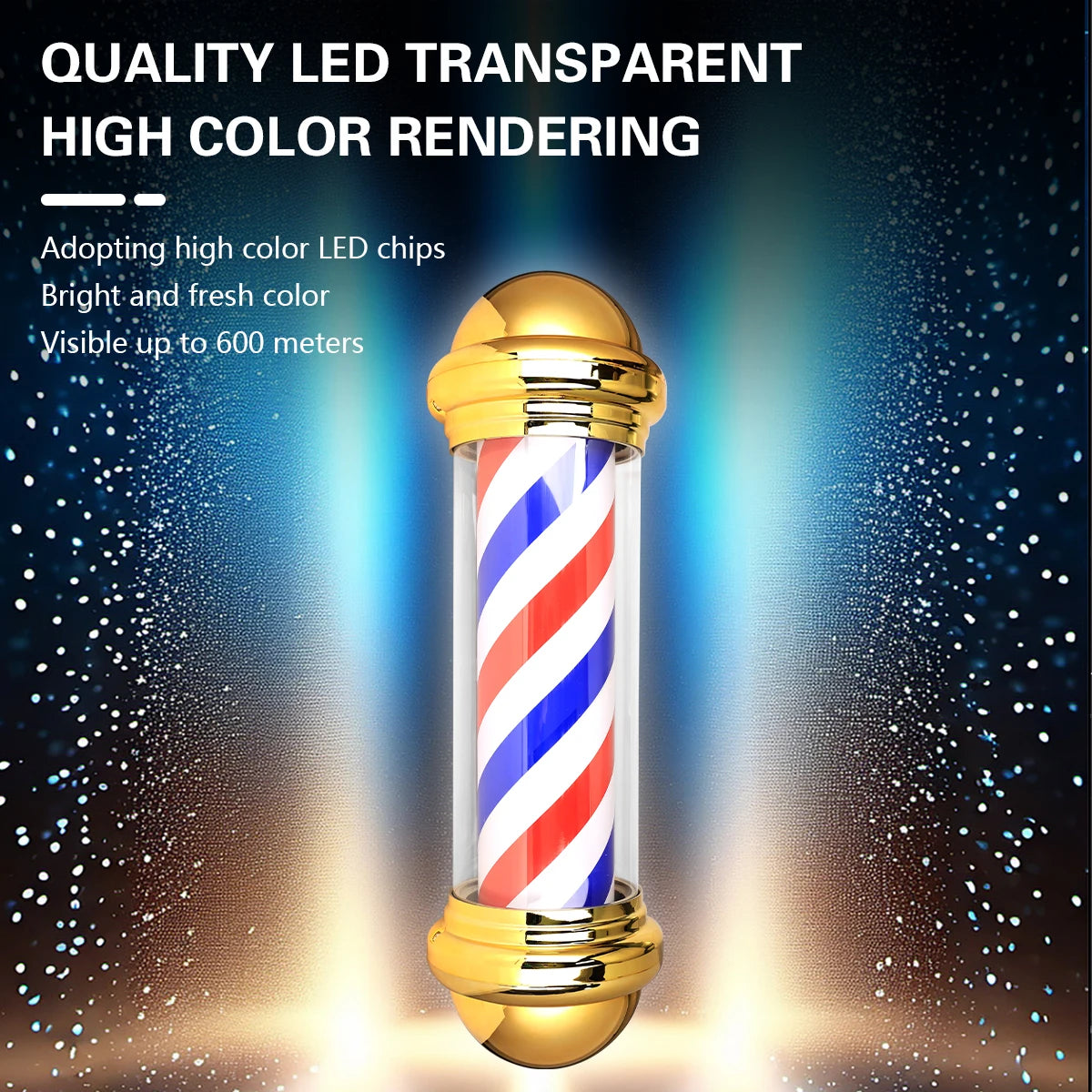 Barber Shop Rotating Entrance Pole Light (Black Caps) - 68cm x 13cm - HexaGara