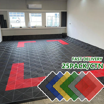 Vented Grid-Top Interlocking Garage Tiles (Multi-Color Options)