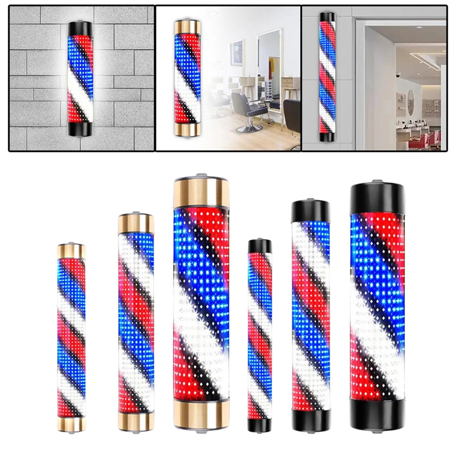Rotating LED Barber Pole Light 15 × 95 cm – Black Caps