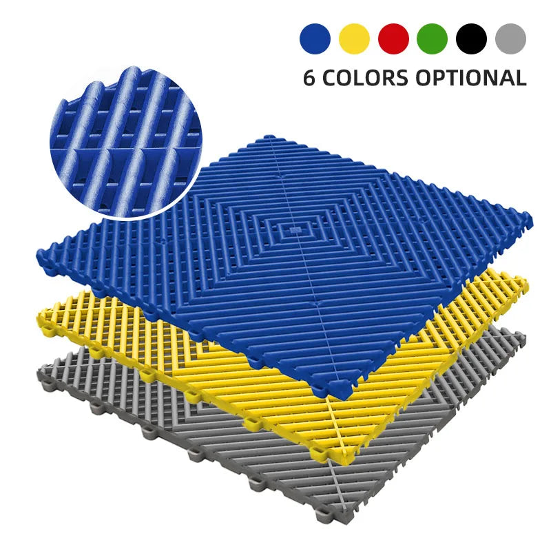 Vented Grid-Top Interlocking Garage Tiles (Multi-Color Options)