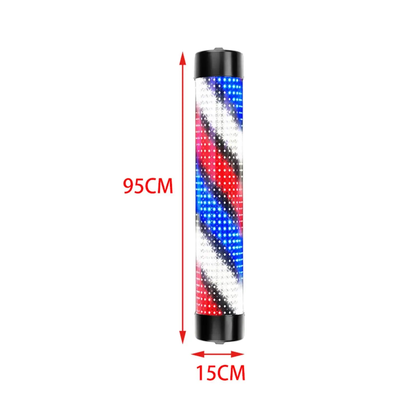 Rotating LED Barber Pole Light 15 × 95 cm – Black Caps
