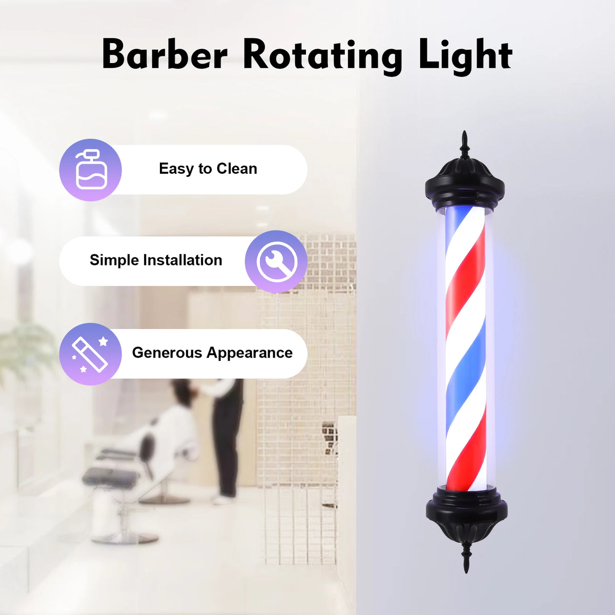 Light For Razor Barber Barber Pole Lights (Black Caps, 102cm x 25cm) – HexaGara