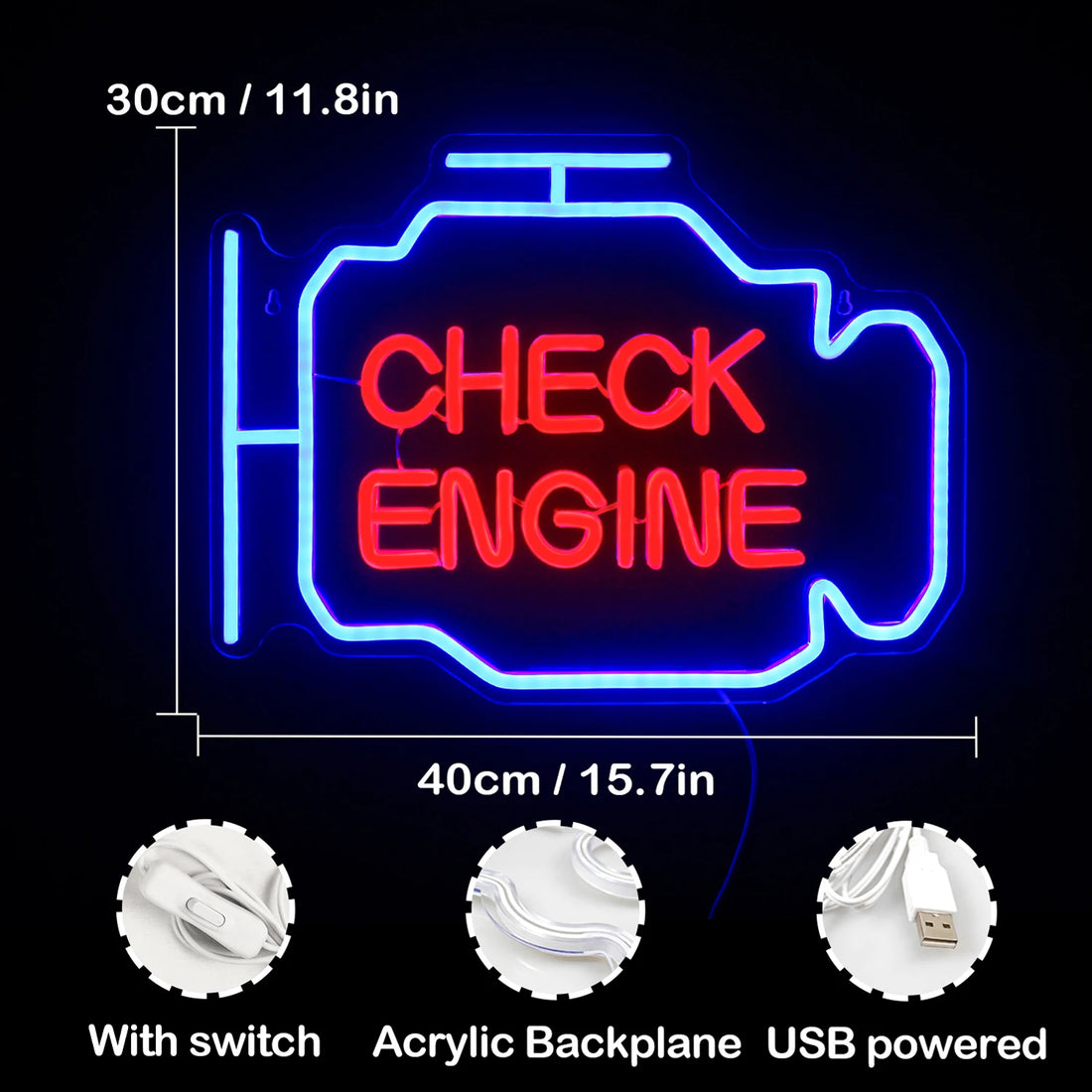 Check Engine LED Neon Sign - HexaGara