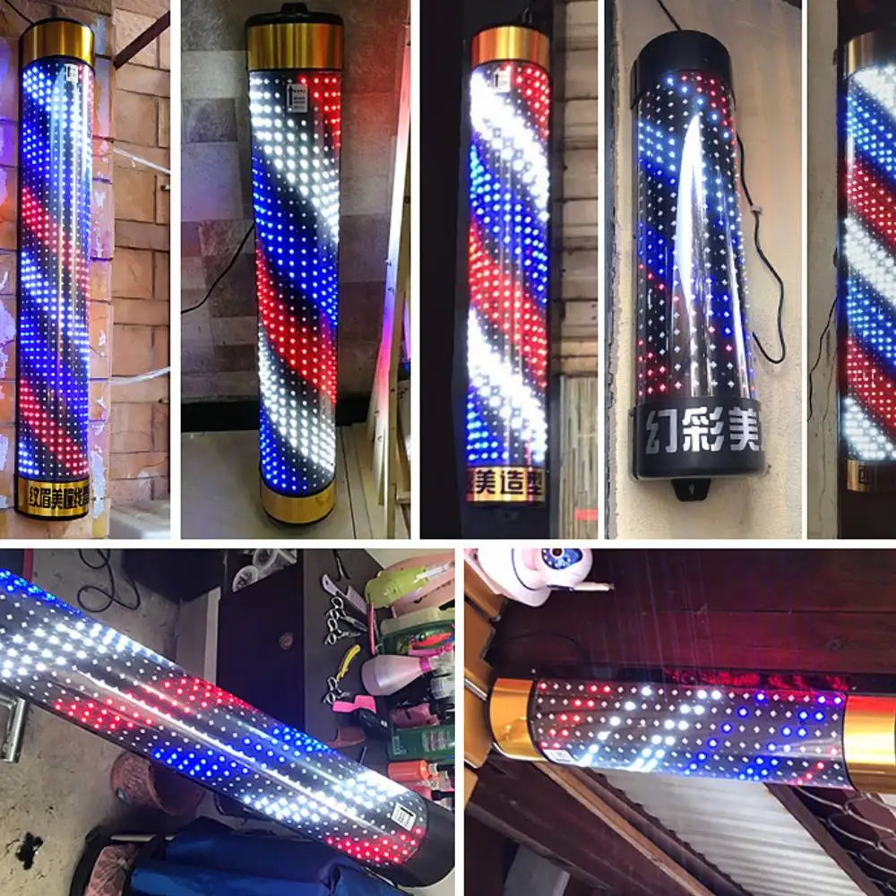 Rotating LED Barber Pole Light – 15 cm × 95 cm Gold Caps
