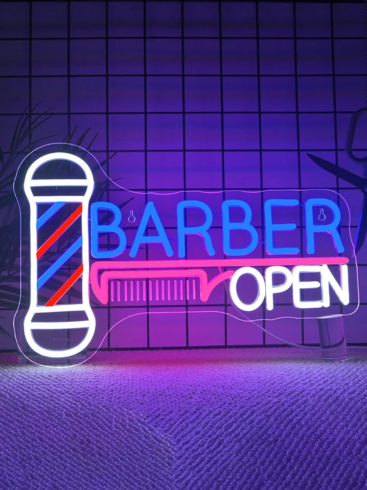 Barber Pole Open LED Neon Sign