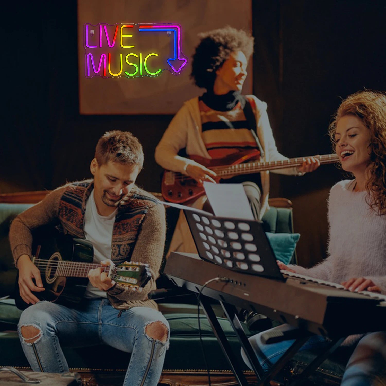 "Live Music" LED Neon Sign — USB Powered, Dimmable, Dynamic RGB