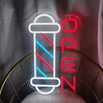Barber Pole Open Vertical LED Neon Sign