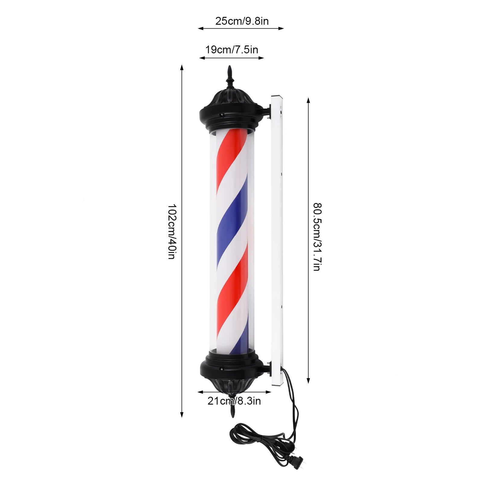 Barber Pole Lights (Black Caps, 102cm x 25cm)