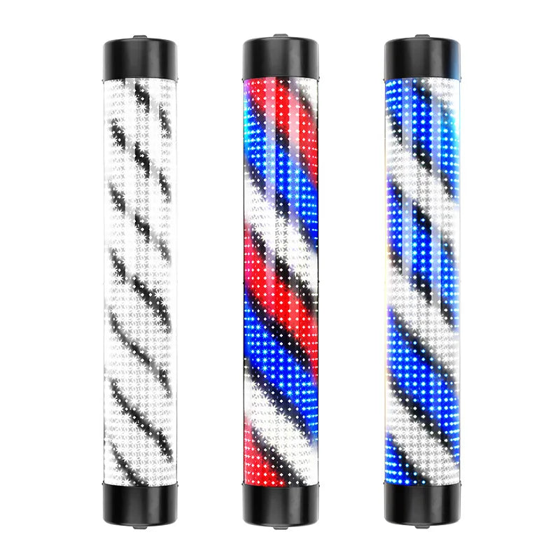 Rotating LED Barber Pole Light – 15 cm × 65 cm Black Caps