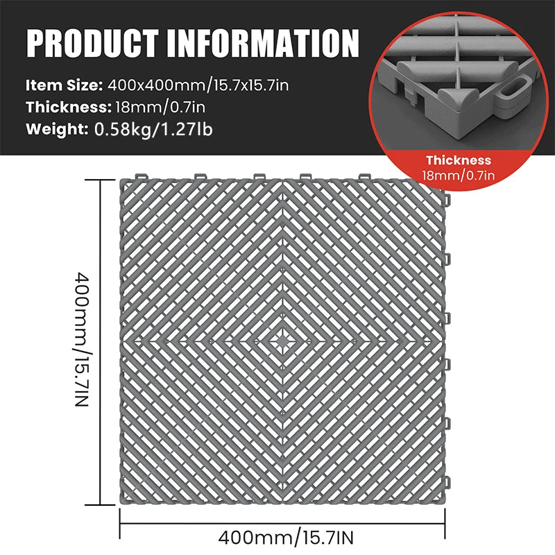 Vented Grid-Top Interlocking Garage Tiles (Multi-Color Options)