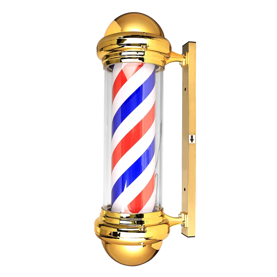 Barber Shop Rotating Entrance Pole Light (Gold Caps) - 75cm x 30cm - HexaGara