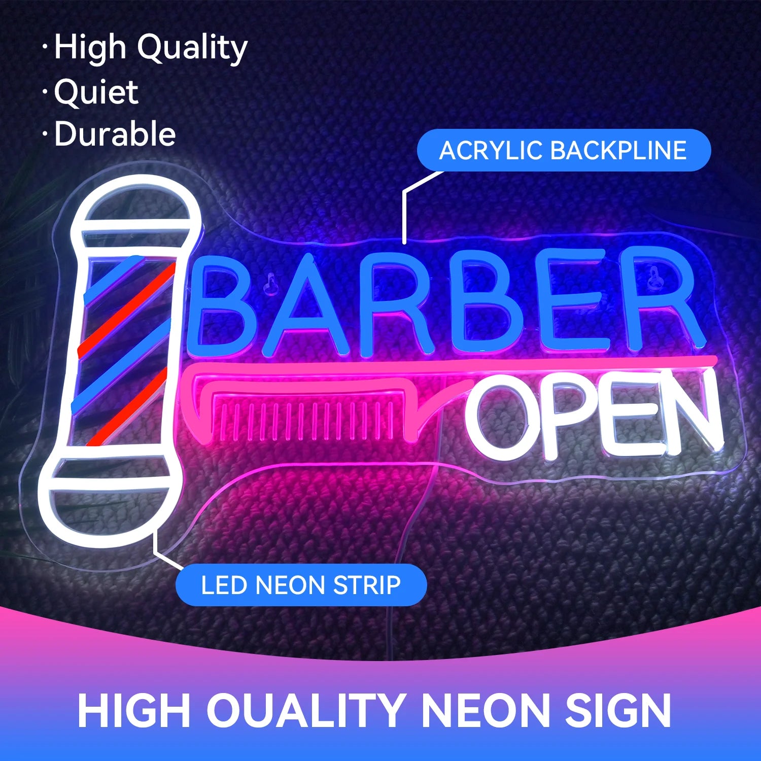Barber Pole Open LED Neon Sign
