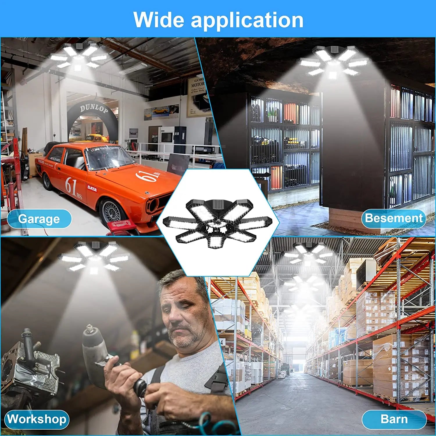 Multi-directional Garage Ceiling Lights (7 Panels, 15k Lumens)