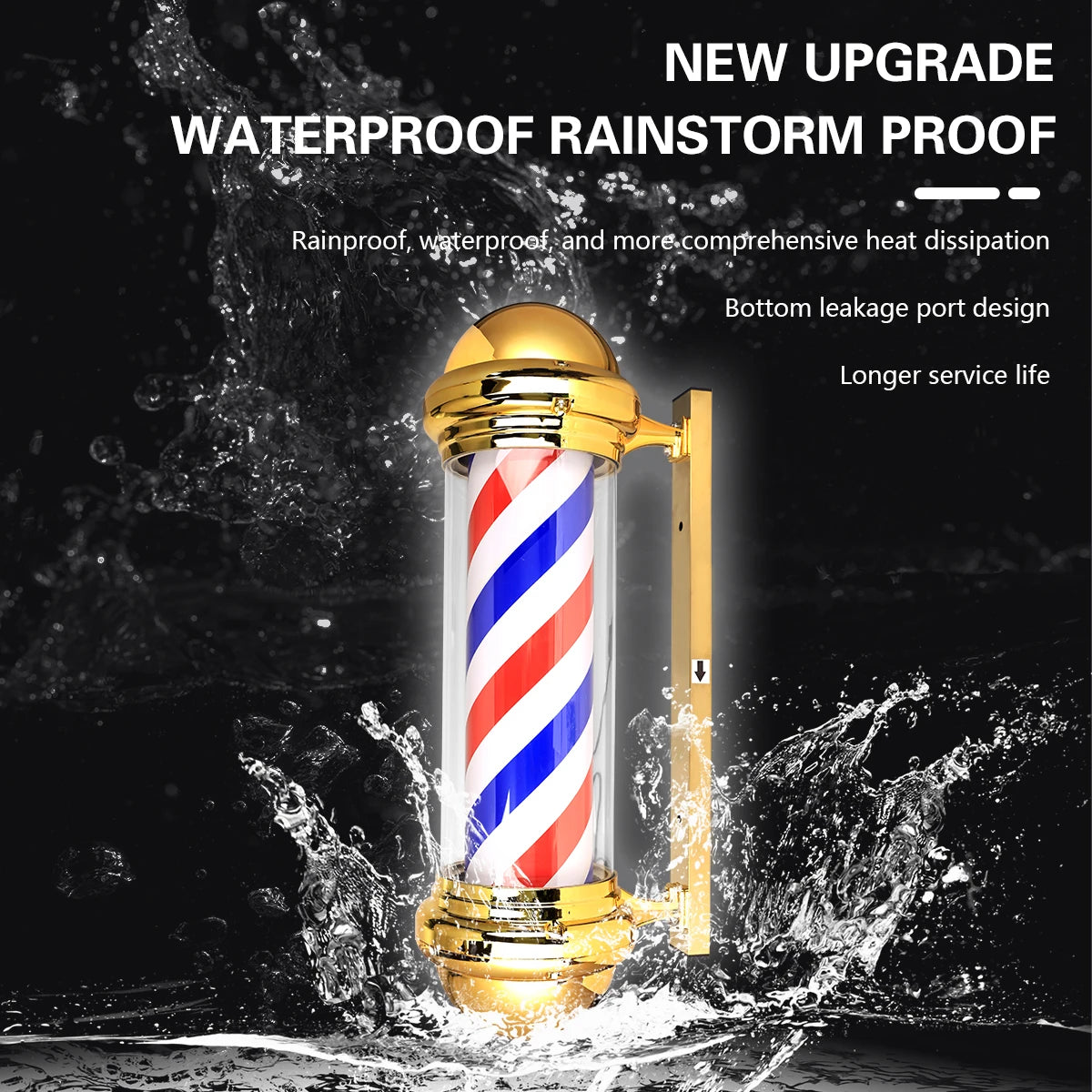 Barber Shop Rotating Entrance Pole Light - 60cm x 24cm - HexaGara