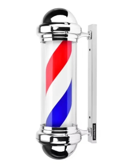 Barber Shop Rotating Entrance Pole Light (Chrome Silver Caps) - 75cm x 30cm - HexaGara