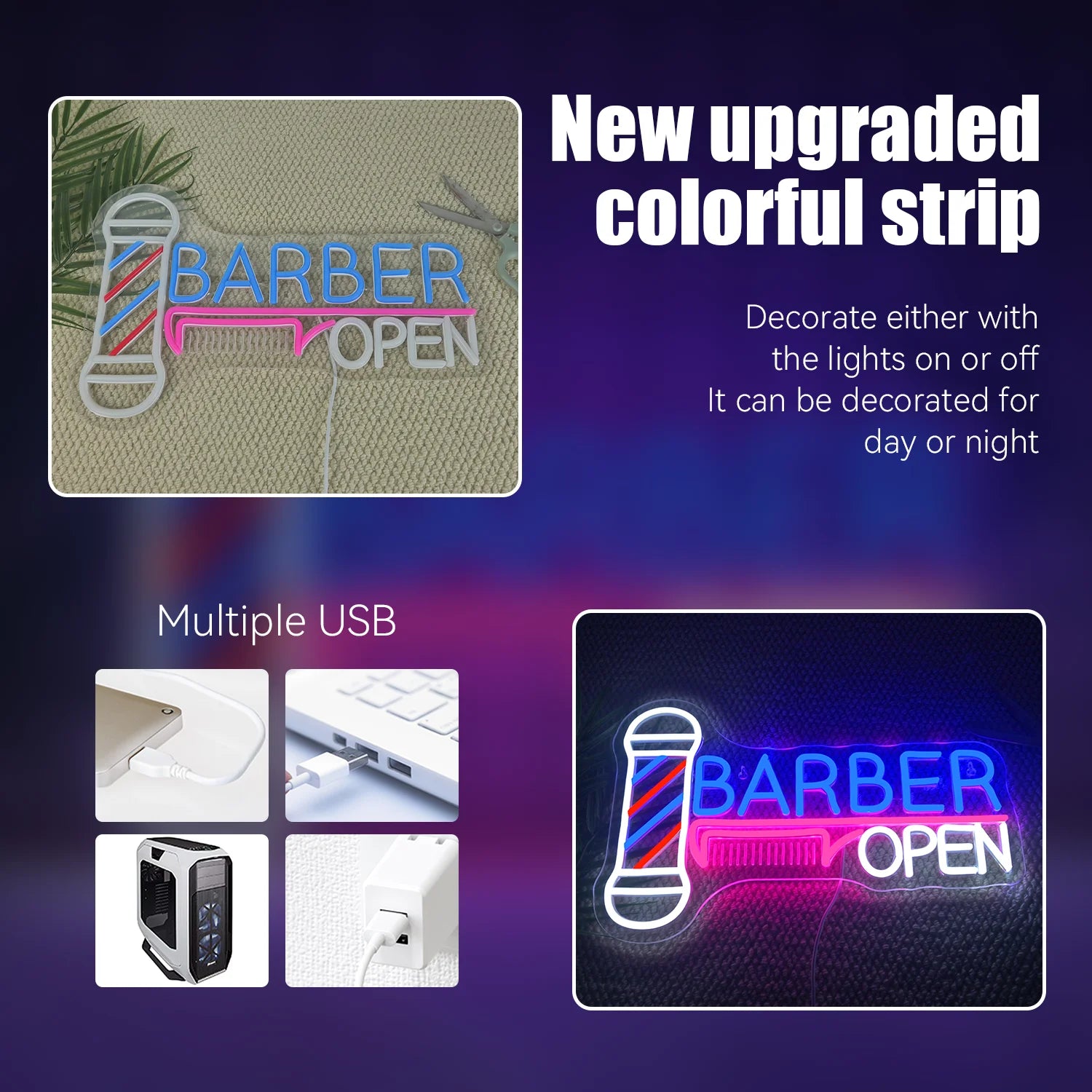 Barber Pole Open LED Neon Sign