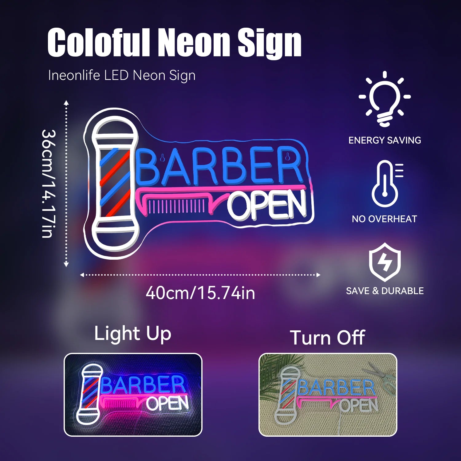 Barber Pole Open LED Neon Sign
