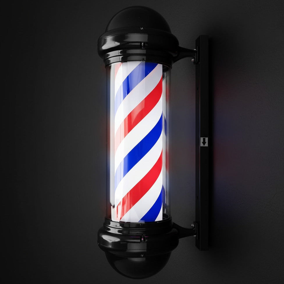 Barber Shop Rotating Entrance Pole Light (Black Caps) - 75cm x 17cm - HexaGara