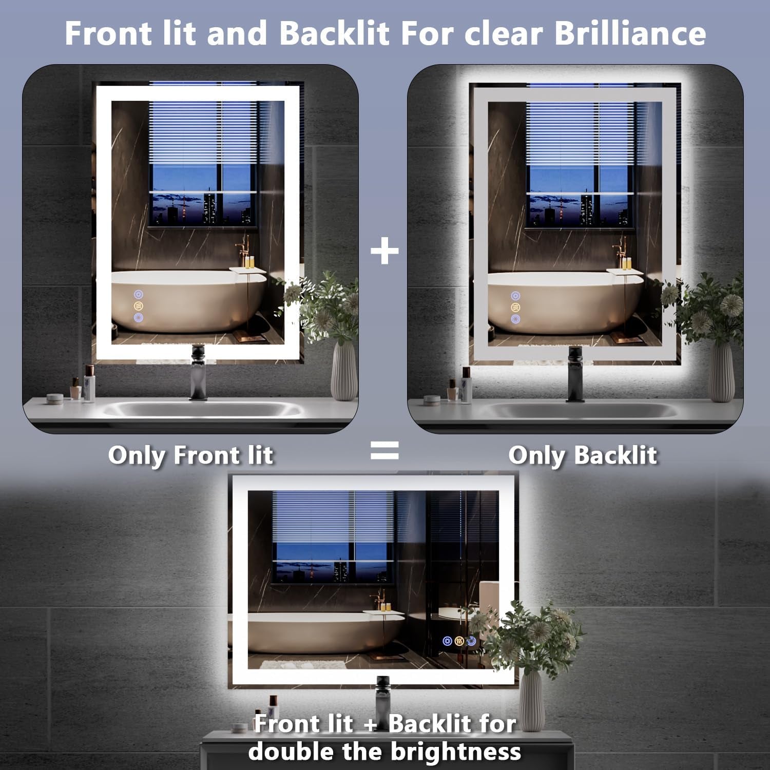 24x32Inch Front Backlit LED Vanity Mirror Dimmable
