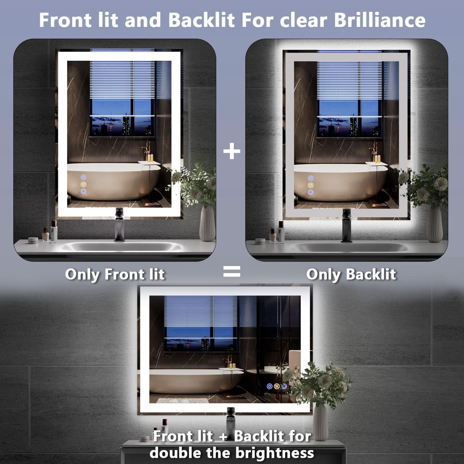 24x32Inch Front Backlit LED Vanity Mirror Dimmable
