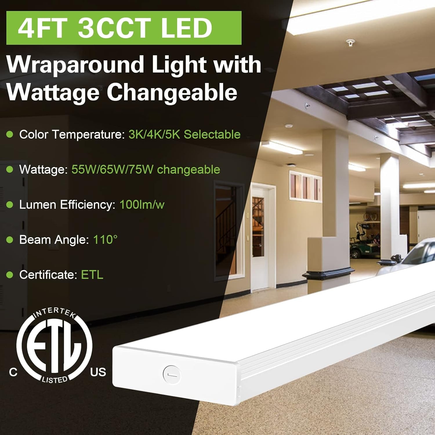 4-FT LED Wraparound Light (3 Wattages/3 Lumens/3 CCT Selectable) (4-Pack)