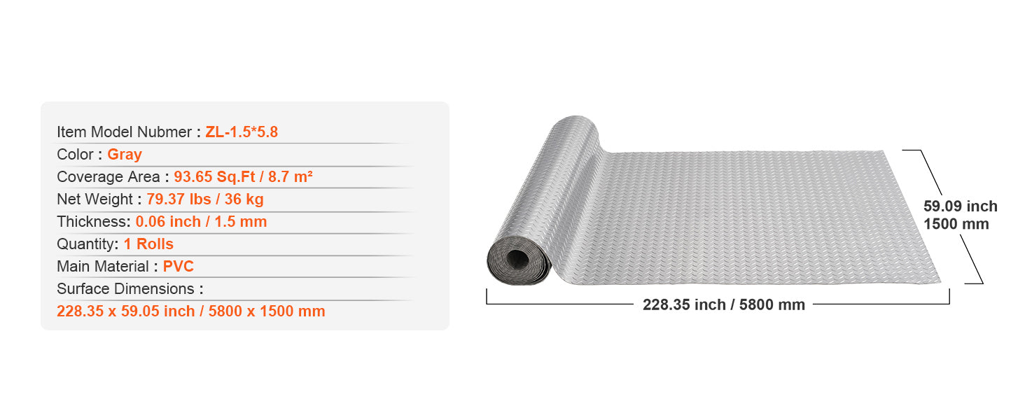 Tapis de garage robuste en tôle diamantée à enroulement