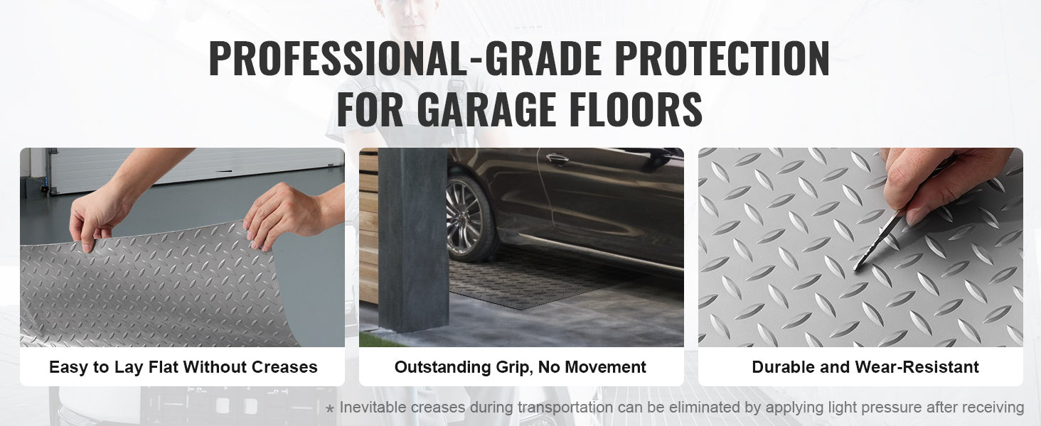 Tapis de garage robuste en tôle diamantée à enroulement